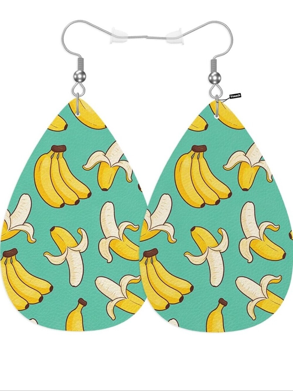 Teardrop Banana Print Leather Earrings - Turquoise & Yellow